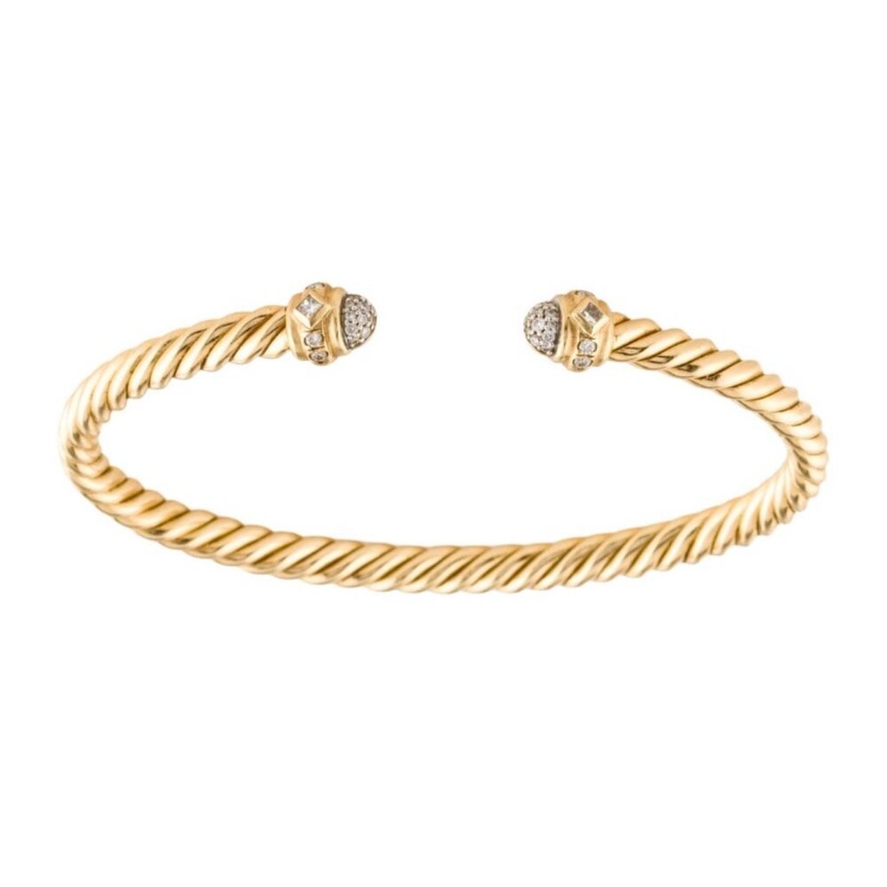 DAVID YURMAN 18K 750 YELLOW GOLD DIAMOND SPIRA CABLE CUFF BRACELET - Picture 3 of 10